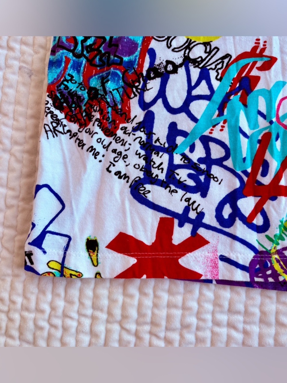 Multicolor Graphic Graffiti Mesh Lace Crewneck Urban Street T-shirt Top Women M - Picture 6 of 10